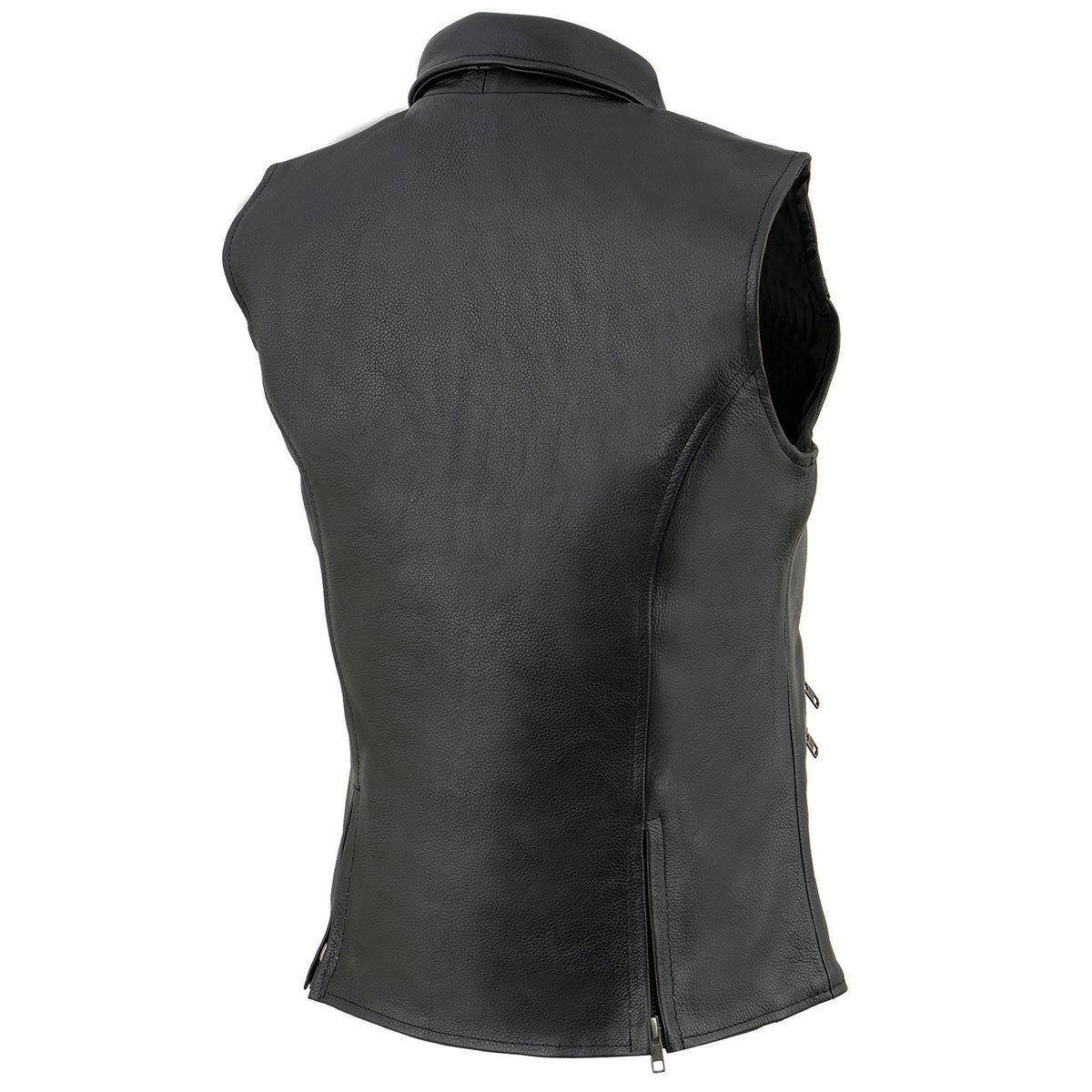 MLL4520 Women’s Black Shirt Collar Motorcycle Rider Vest w/ 4 Front Lower Pockets