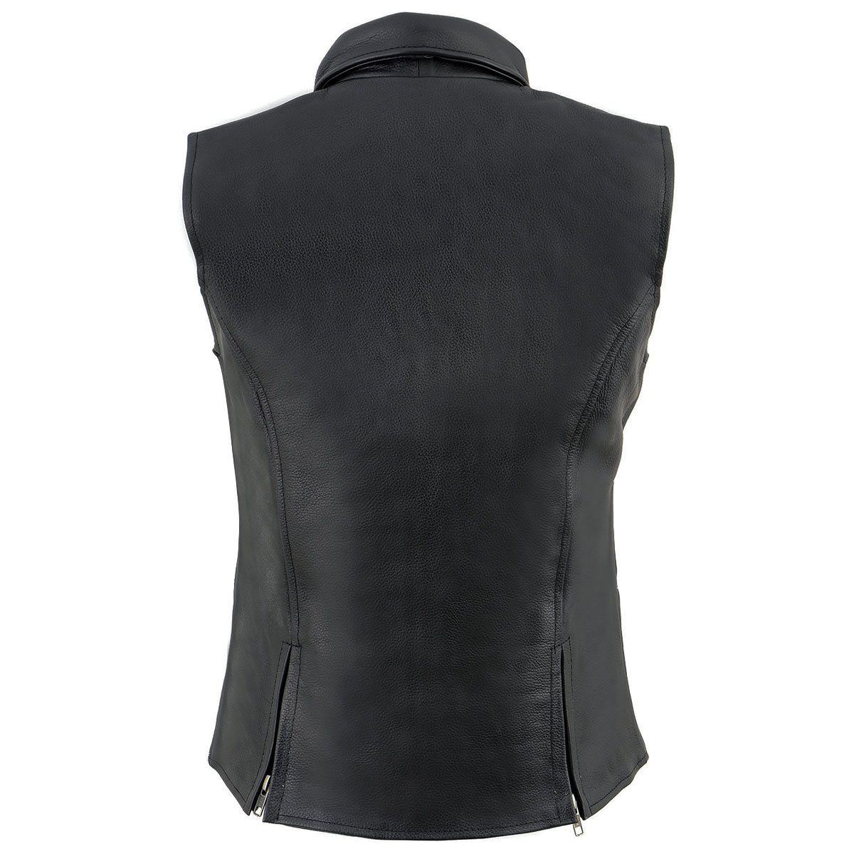 MLL4520 Women’s Black Shirt Collar Motorcycle Rider Vest w/ 4 Front Lower Pockets