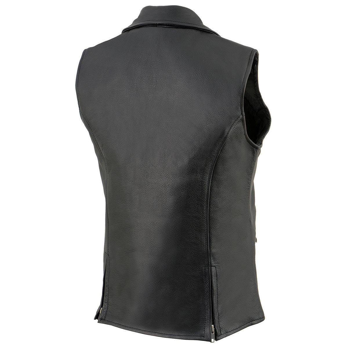 MLL4521 Ladies Black Long Leather Vest with MC Lapel Collar
