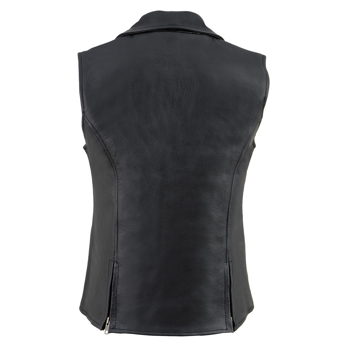 MLL4521 Ladies Black Long Leather Vest with MC Lapel Collar