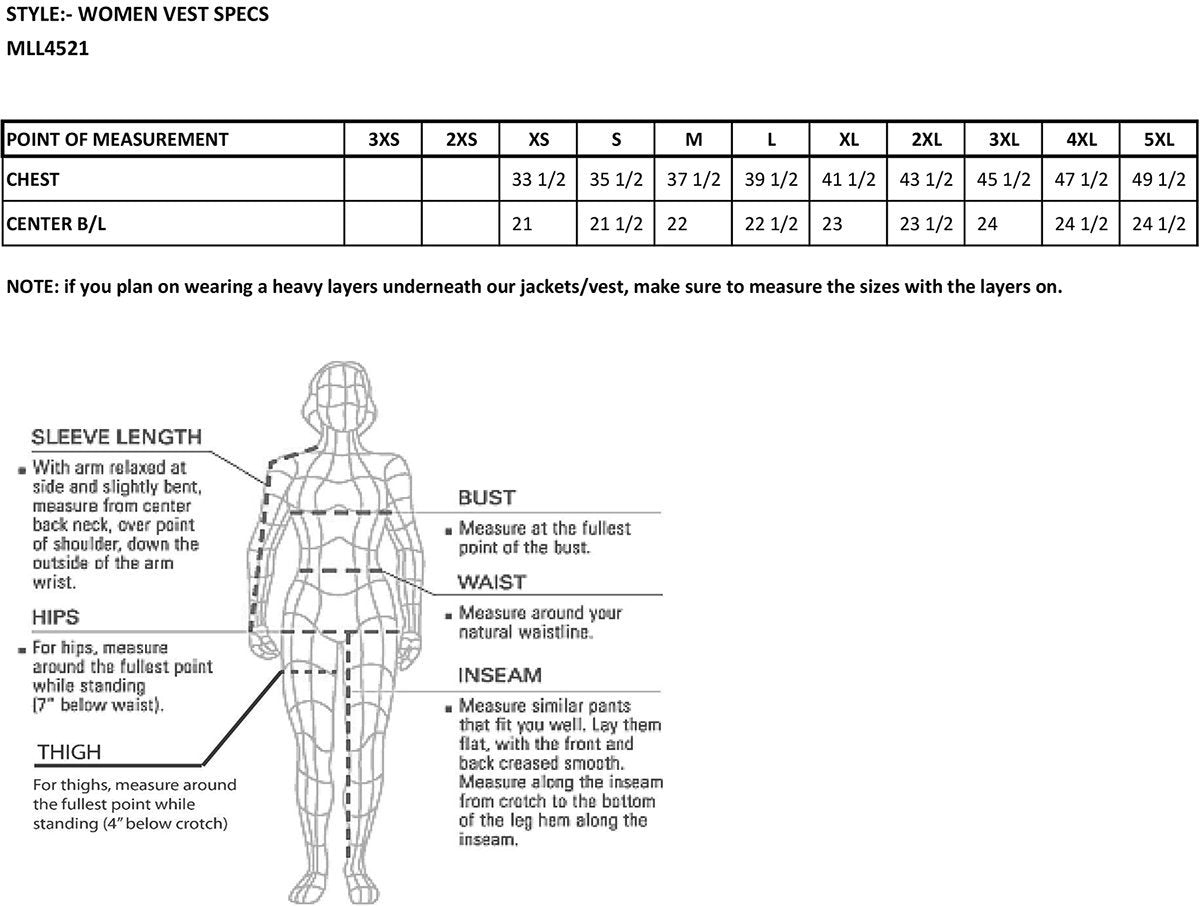 MLL4521 Ladies Black Long Leather Vest with MC Lapel Collar