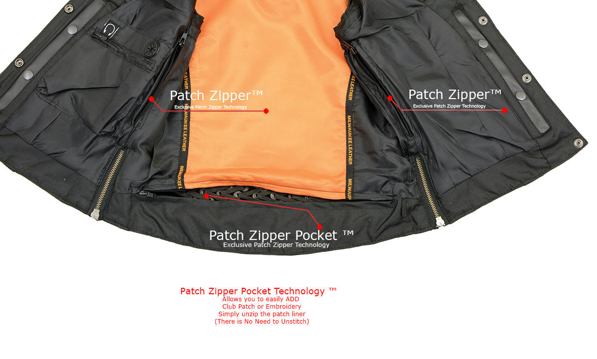 MLL4525 Women's Black Leather Lightweight Lace to Lace Lower Zip Expansion Motorcycle Rider Vest