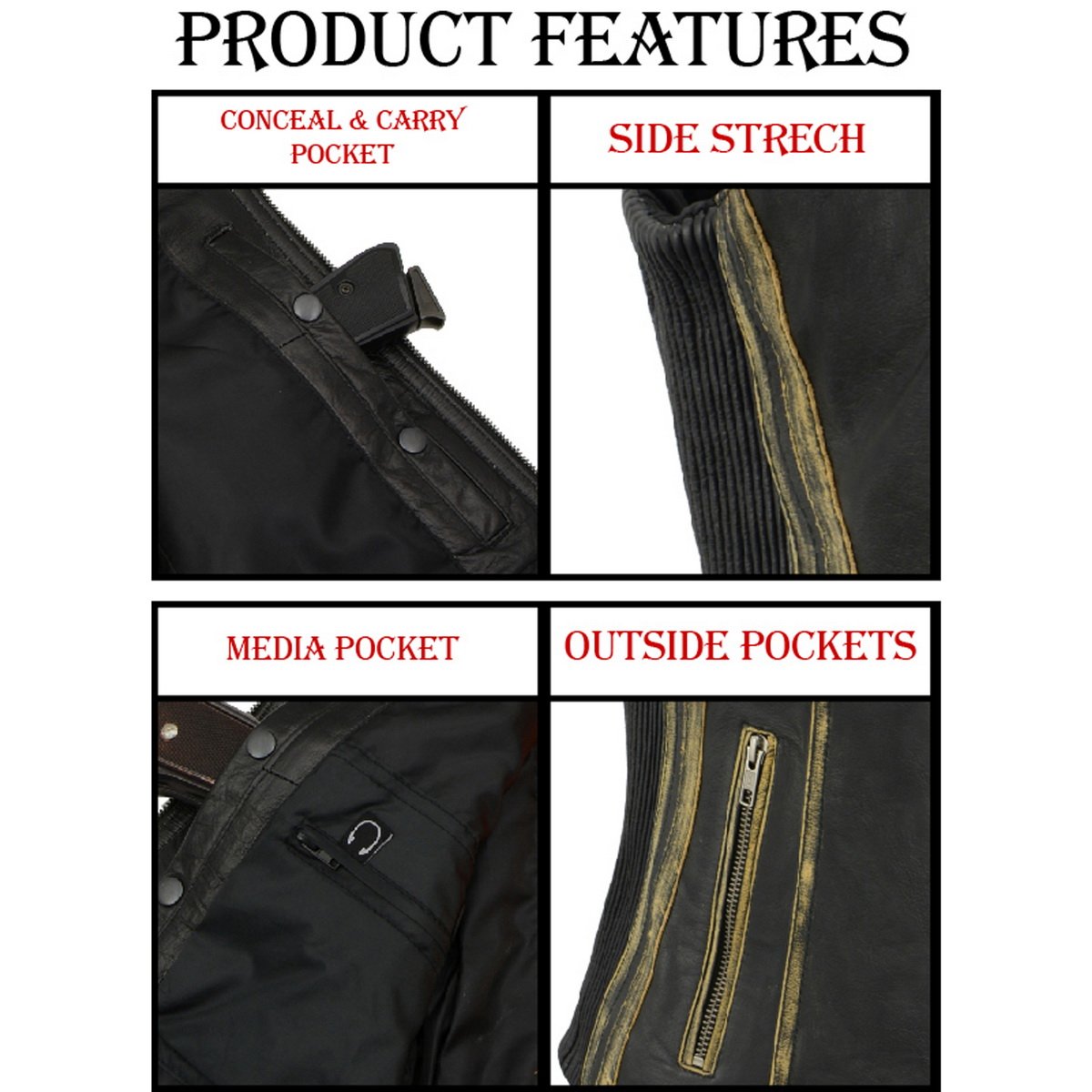 MLL4526 Women's Distress Grey Leather Motorcycle Rider Vest- Stretch Side Panel W/ Lacing Detail