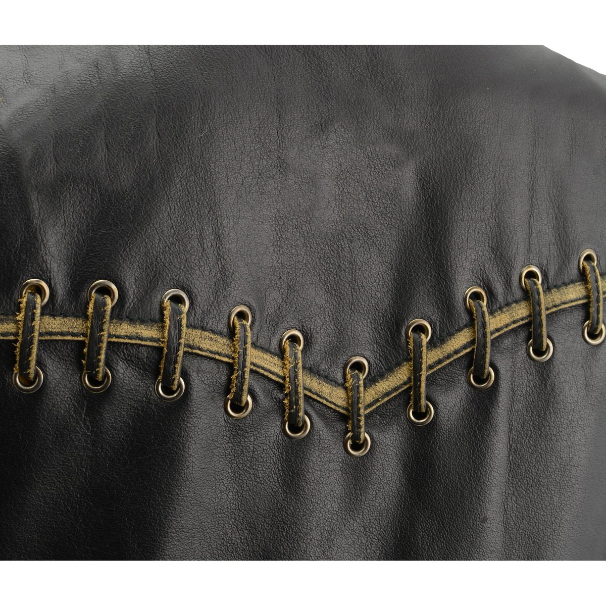 MLL4527 Women's Stretch Side Panel Distress Brown Leather Motorcycle Rider Vest w/ Lacing Detail