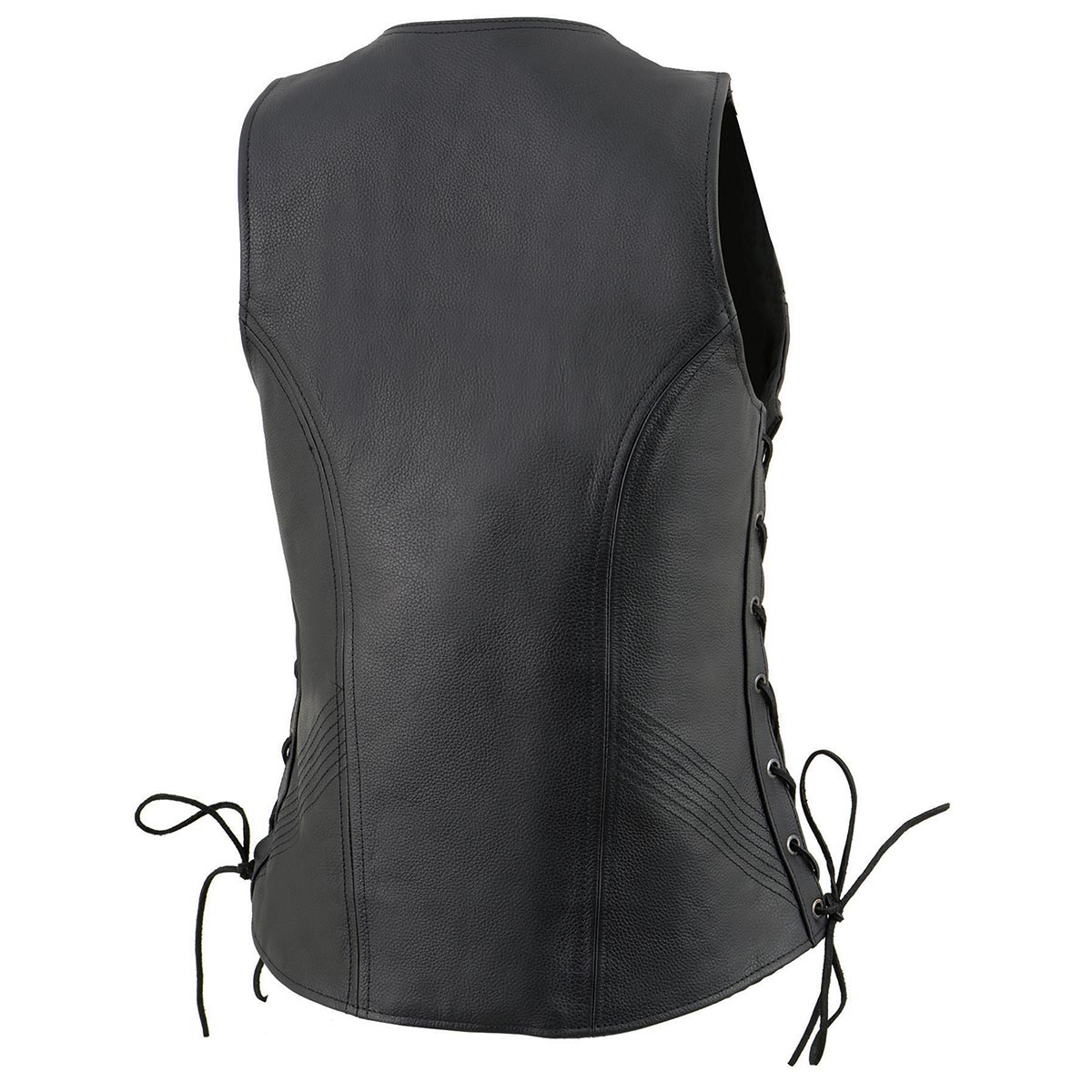 Women's Black Leather V-Neck Motorcycle Rider Vest with Side Lace MLL4531