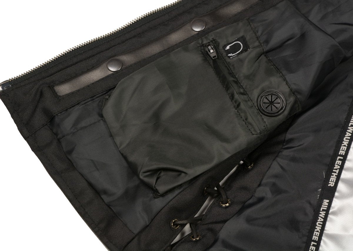 Women's Black Leather V-Neck Motorcycle Rider Vest with Side Lace MLL4531