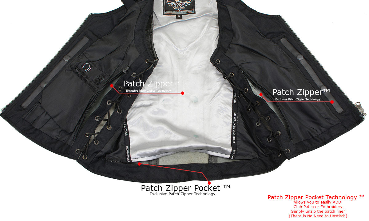 Women's V-Neck Distress Grey Premium Leather Motorcycle Rider Vest w/ Side Laces MLL4531