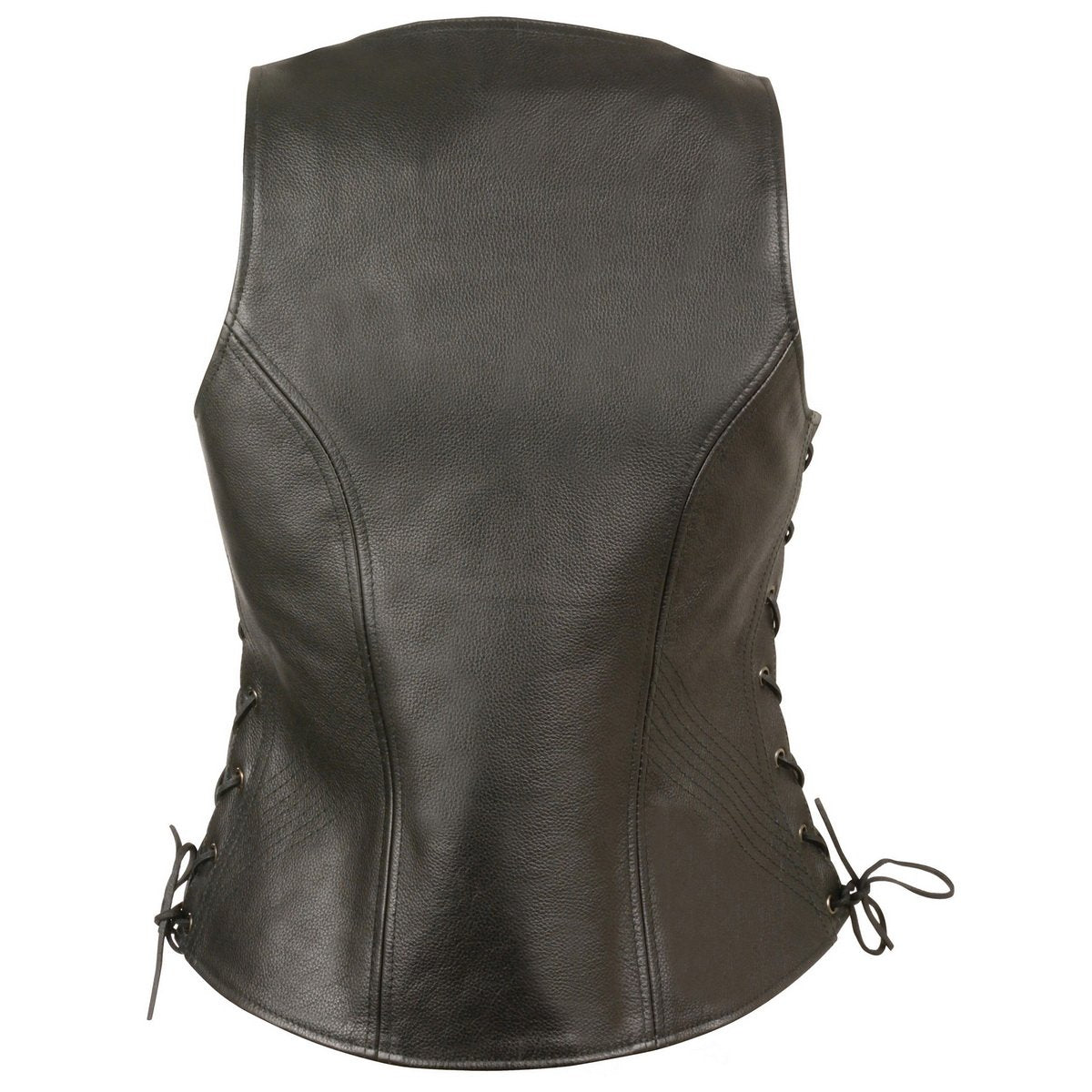 Women's Black Leather V-Neck Motorcycle Rider Vest with Side Lace MLL4531