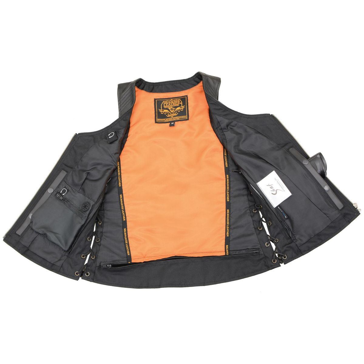 MLL4532 Women's Side Laced Premium Black Leather Motorcycle Rider Vest w/ Cool-Tec Leather Treatement
