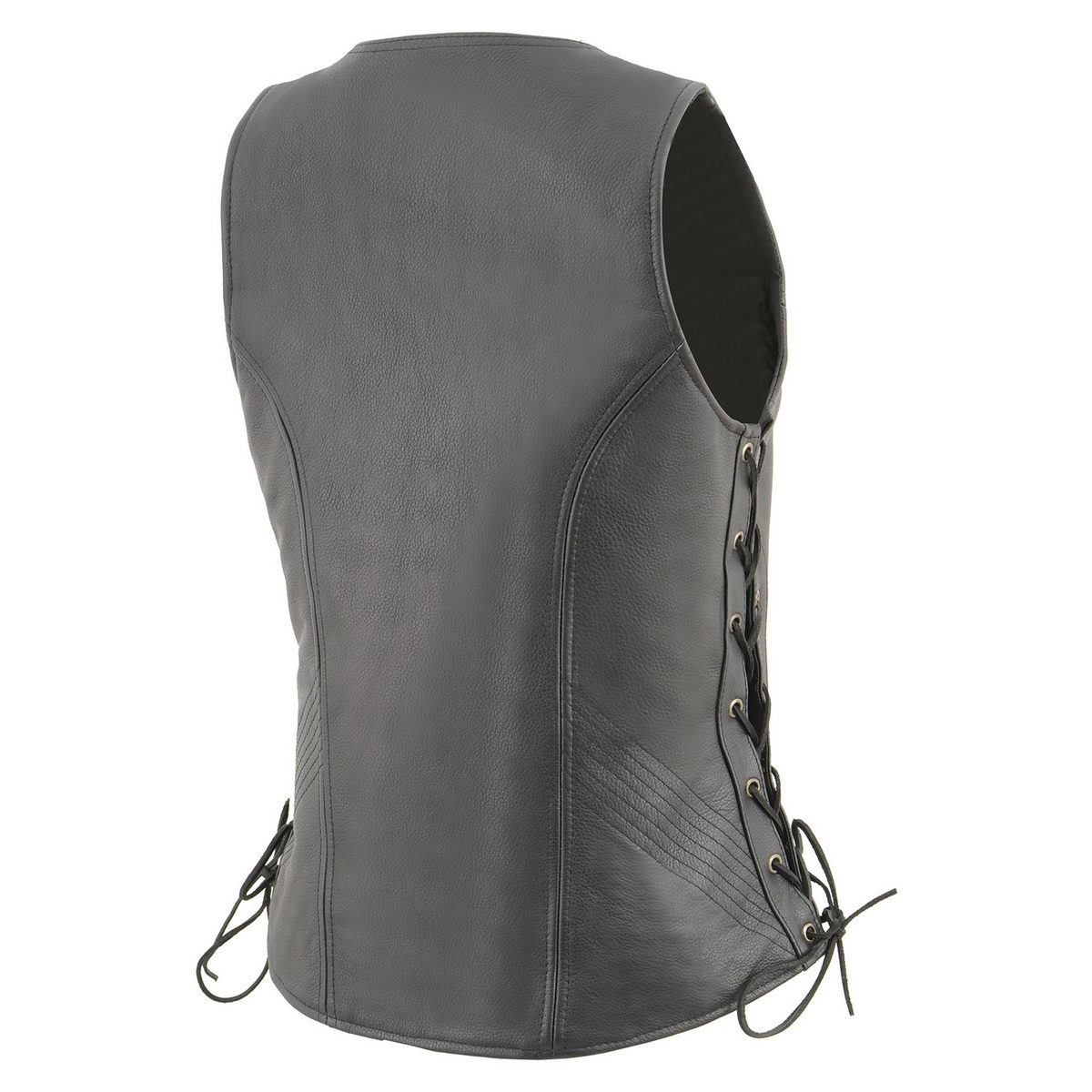 MLL4532 Women's Side Laced Premium Black Leather Motorcycle Rider Vest w/ Cool-Tec Leather Treatement