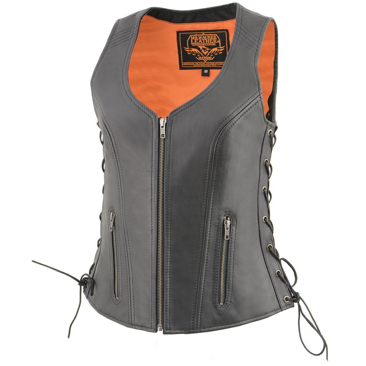 MLL4532 Women's Side Laced Premium Black Leather Motorcycle Rider Vest w/ Cool-Tec Leather Treatement