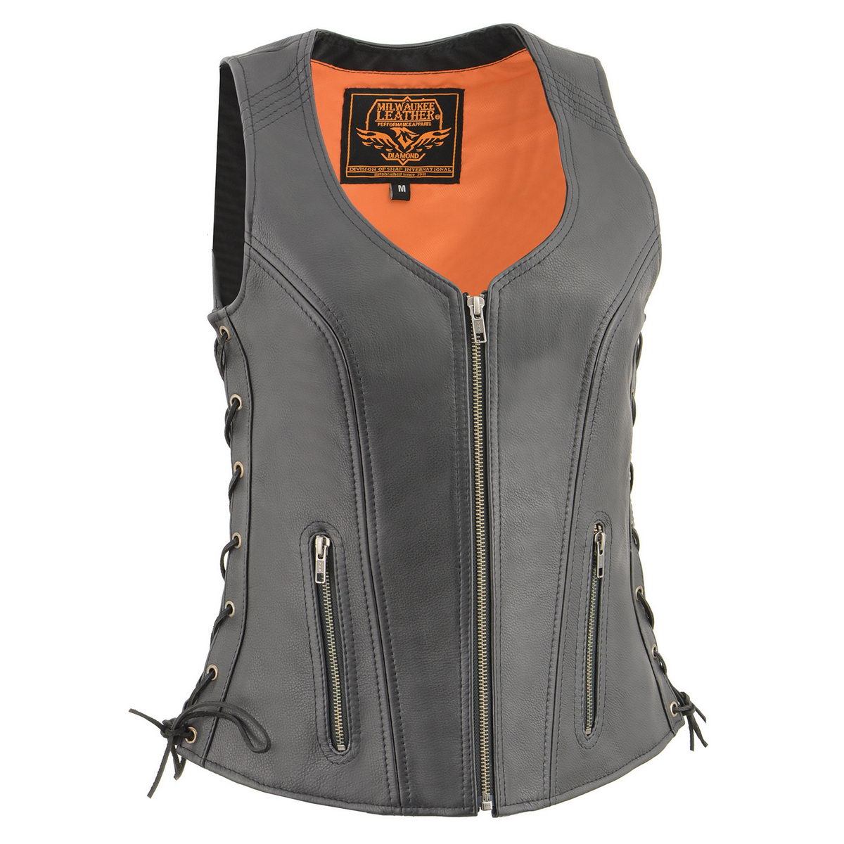 MLL4532 Women's Side Laced Premium Black Leather Motorcycle Rider Vest w/ Cool-Tec Leather Treatement