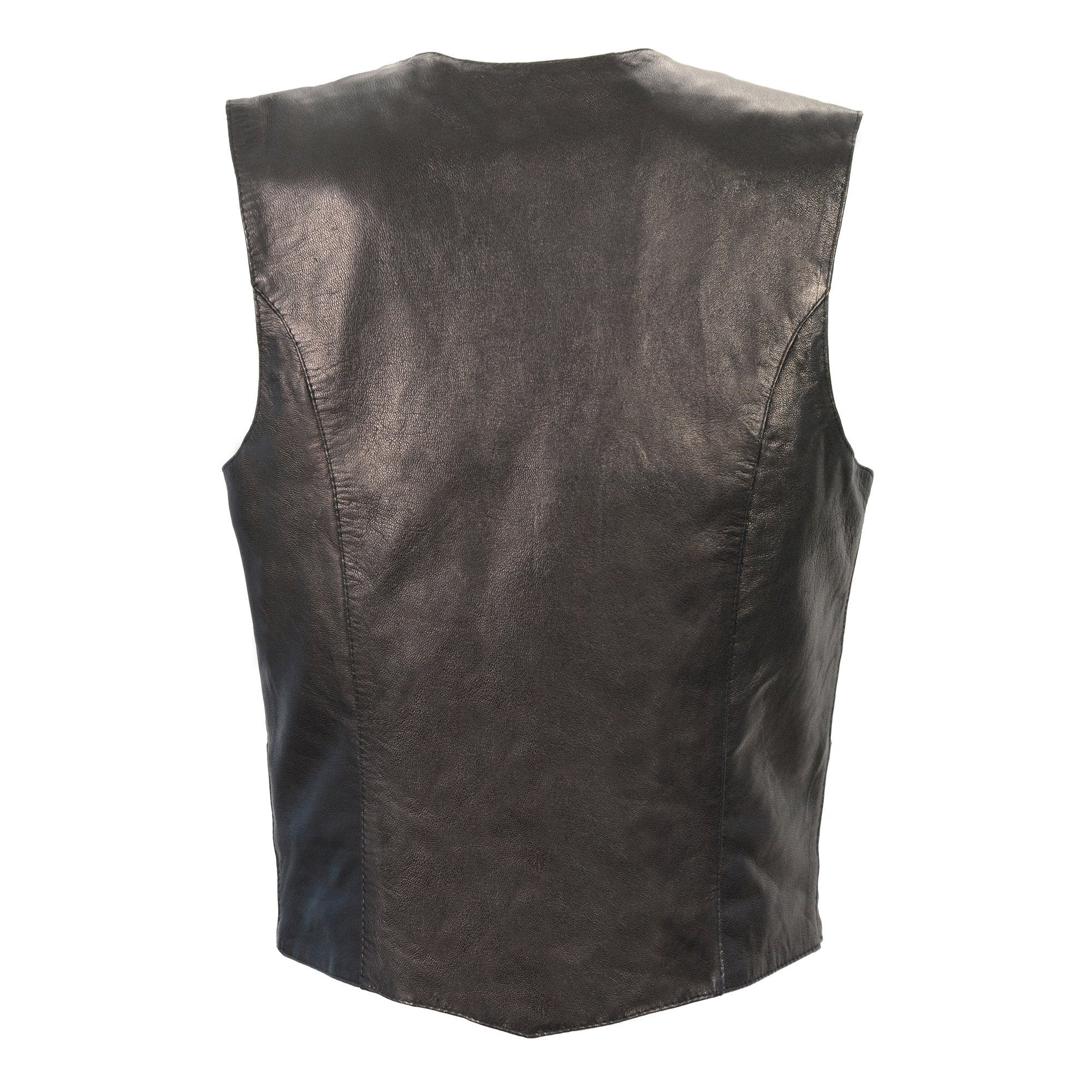 MLL4545 Women's Black Premium Leather Lightweight Classic 4-Snap V-Neck Motorcycle Rider Vest