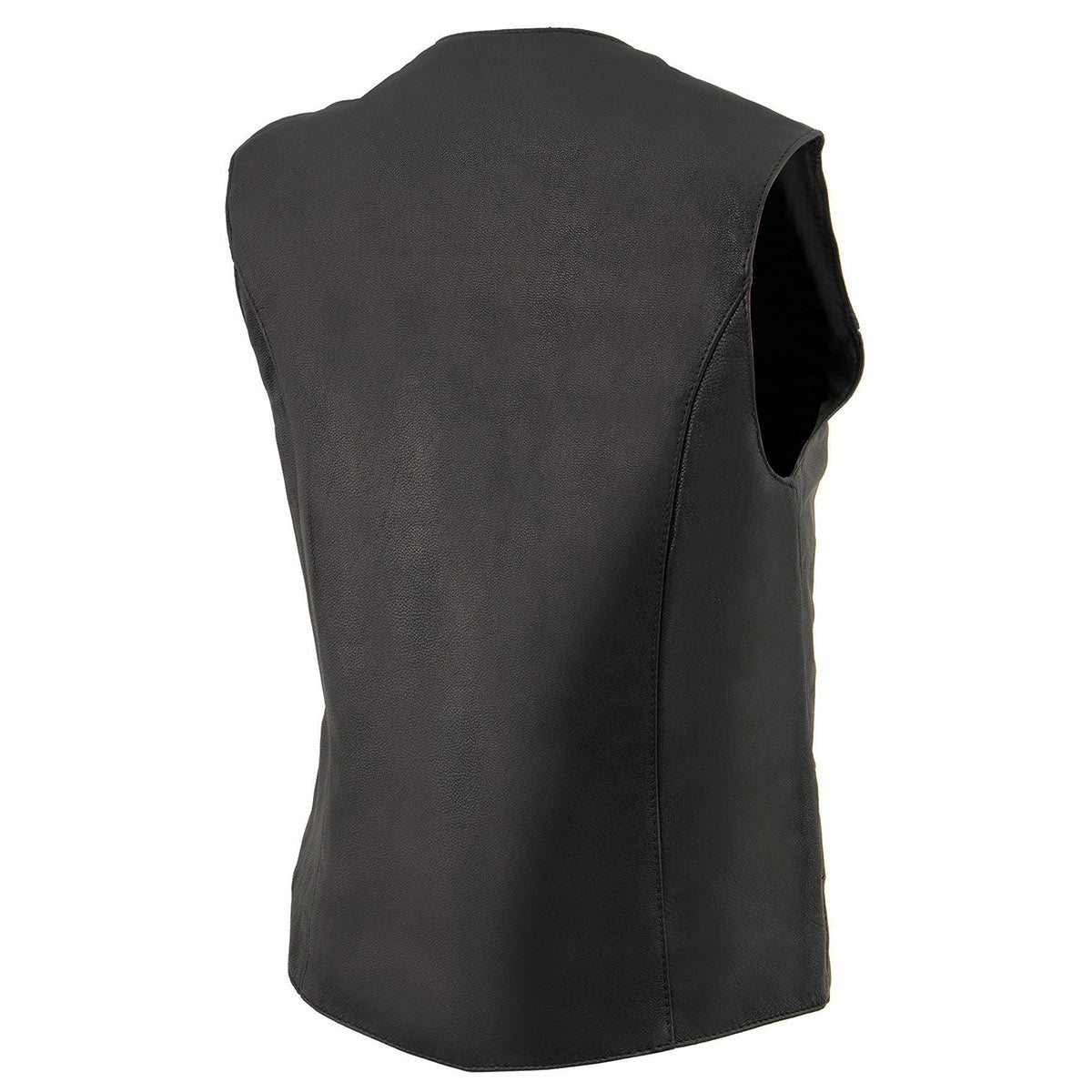 MLL4545 Women's Black Premium Leather Lightweight Classic 4-Snap V-Neck Motorcycle Rider Vest