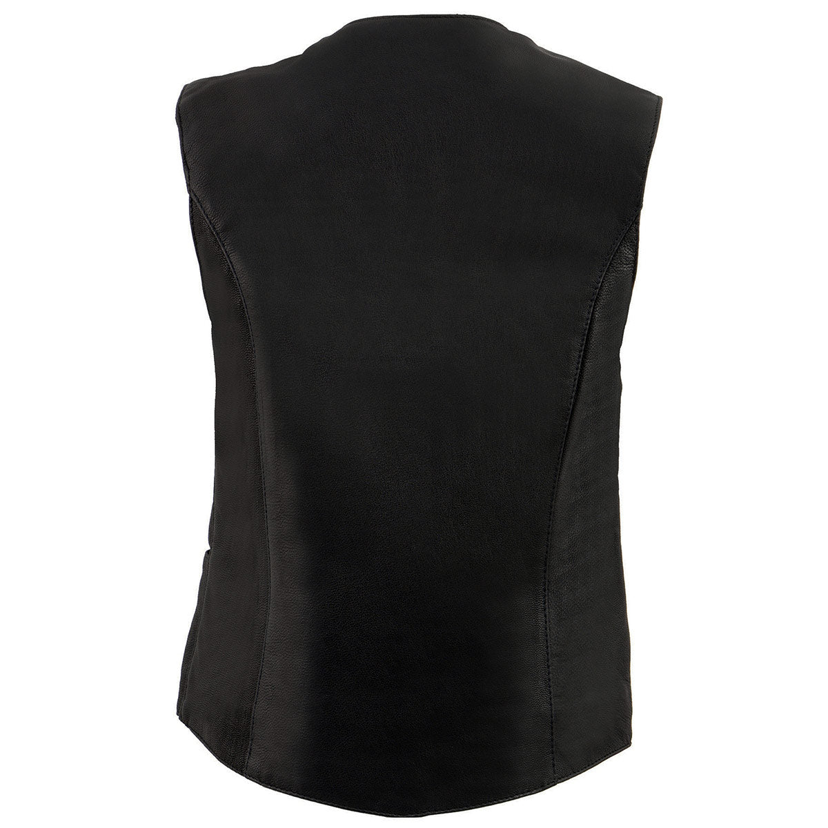 MLL4545 Women's Black Premium Leather Lightweight Classic 4-Snap V-Neck Motorcycle Rider Vest