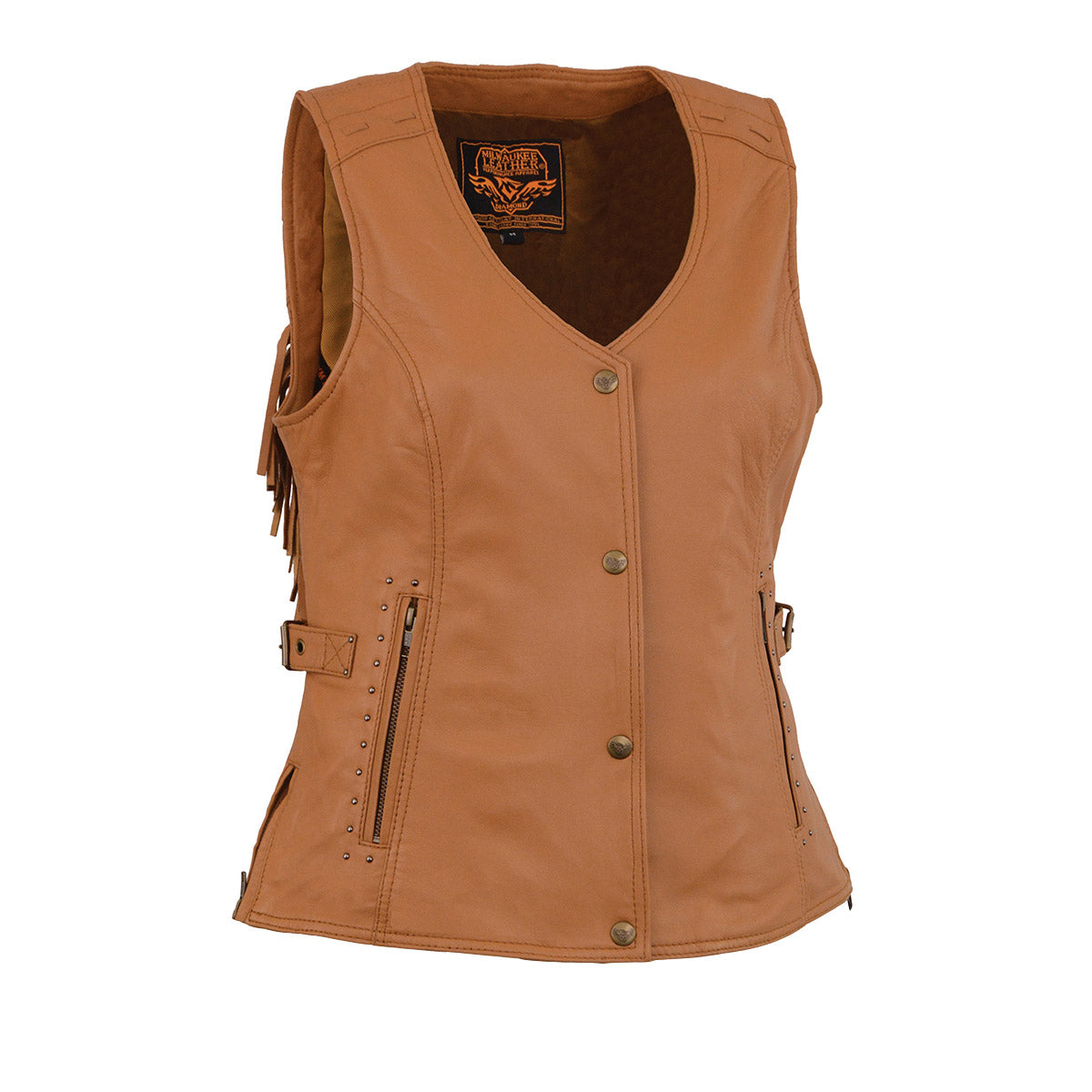 MLL4566 Ladies Fringed Leather Saddle Snap Front Vest