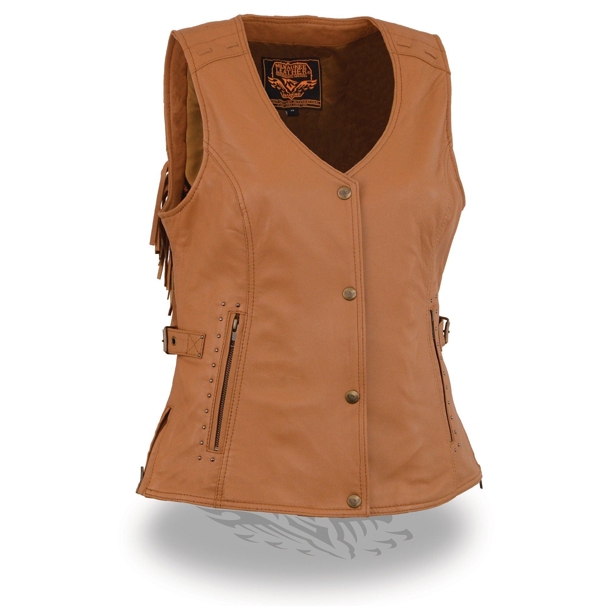 MLL4566 Ladies Fringed Leather Saddle Snap Front Vest