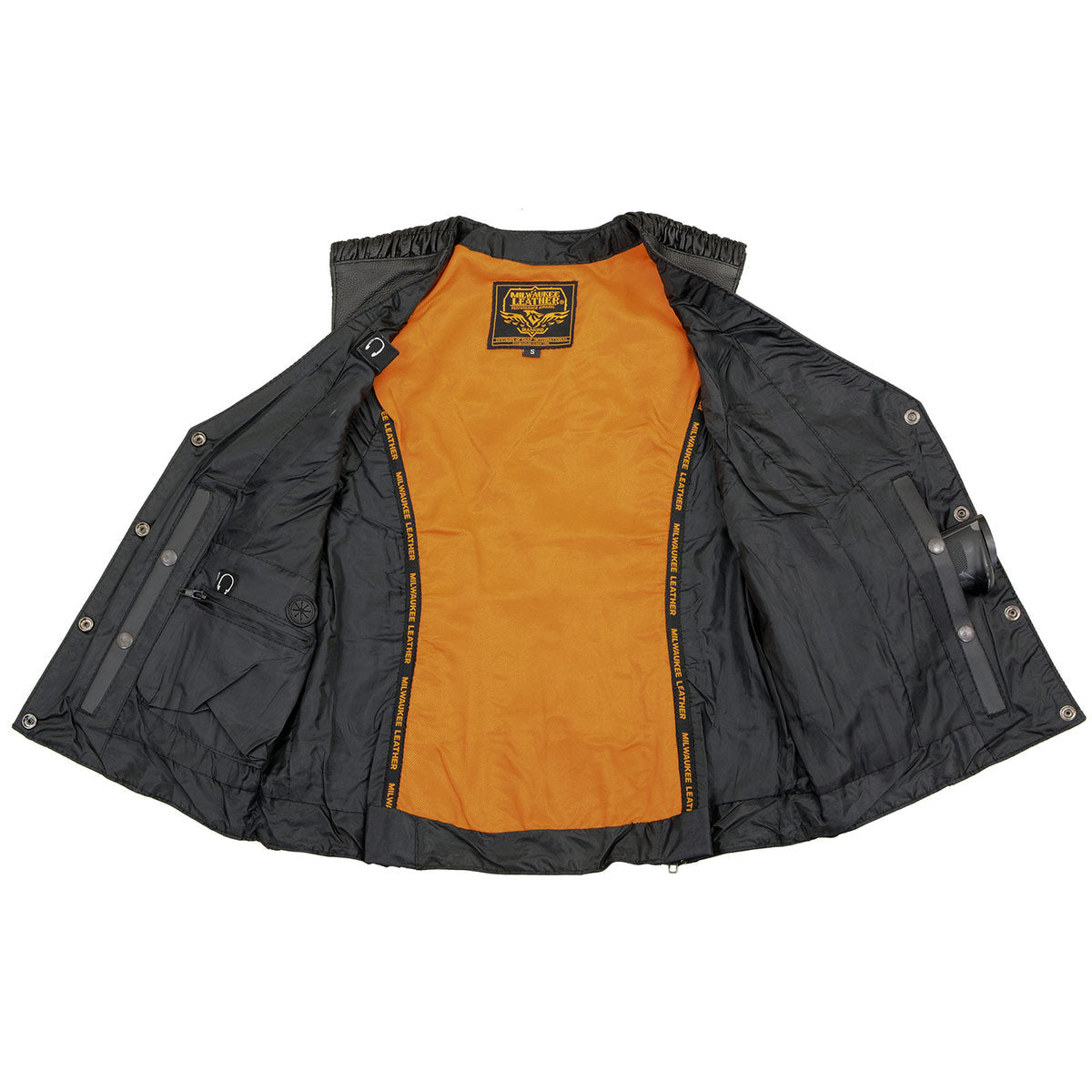 MLL4570 Women's Studded Phoenix Black Leather Motorcycle Biker Vest w/ Embroidery Art