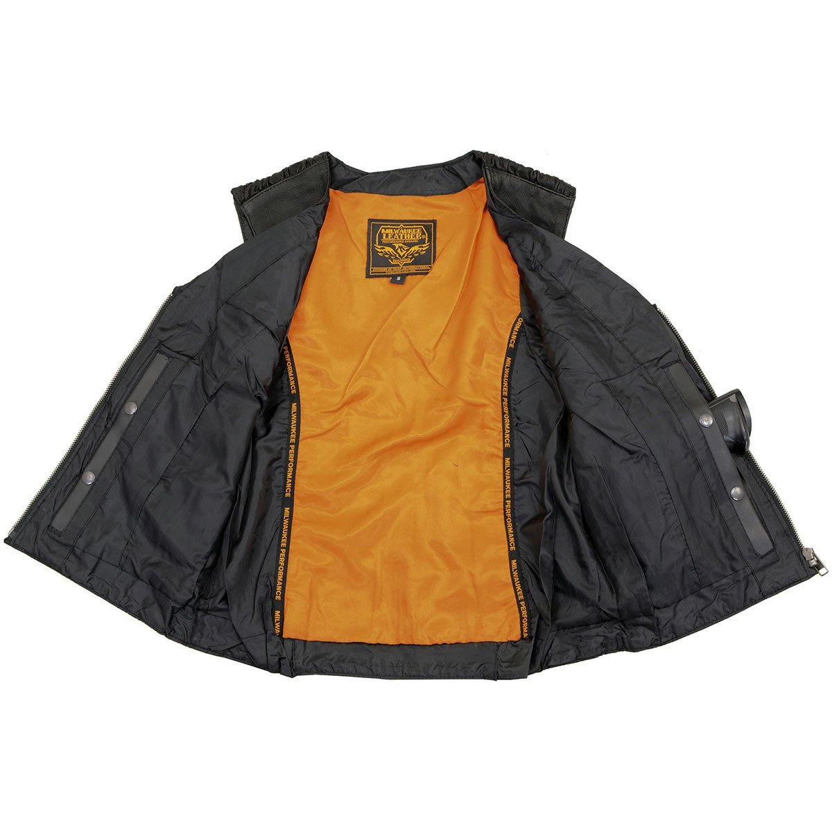 MLL4571 Women's Black Lightweight Motorcycle Leather Vest w/ Crinkled Leather Design