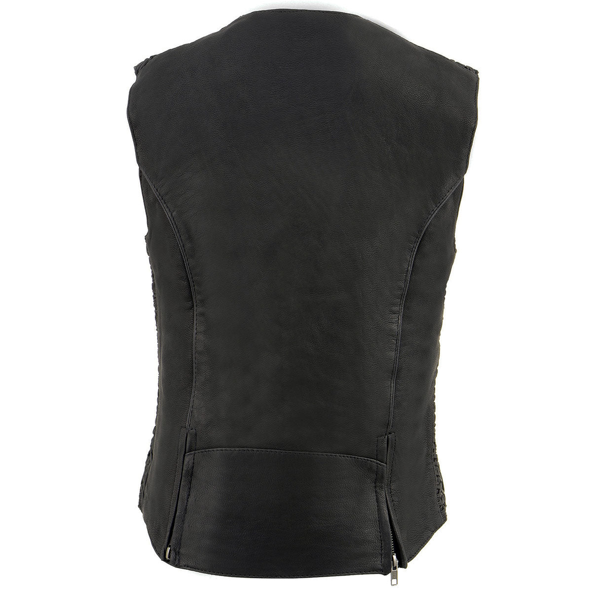 MLL4571 Women's Black Lightweight Motorcycle Leather Vest w/ Crinkled Leather Design