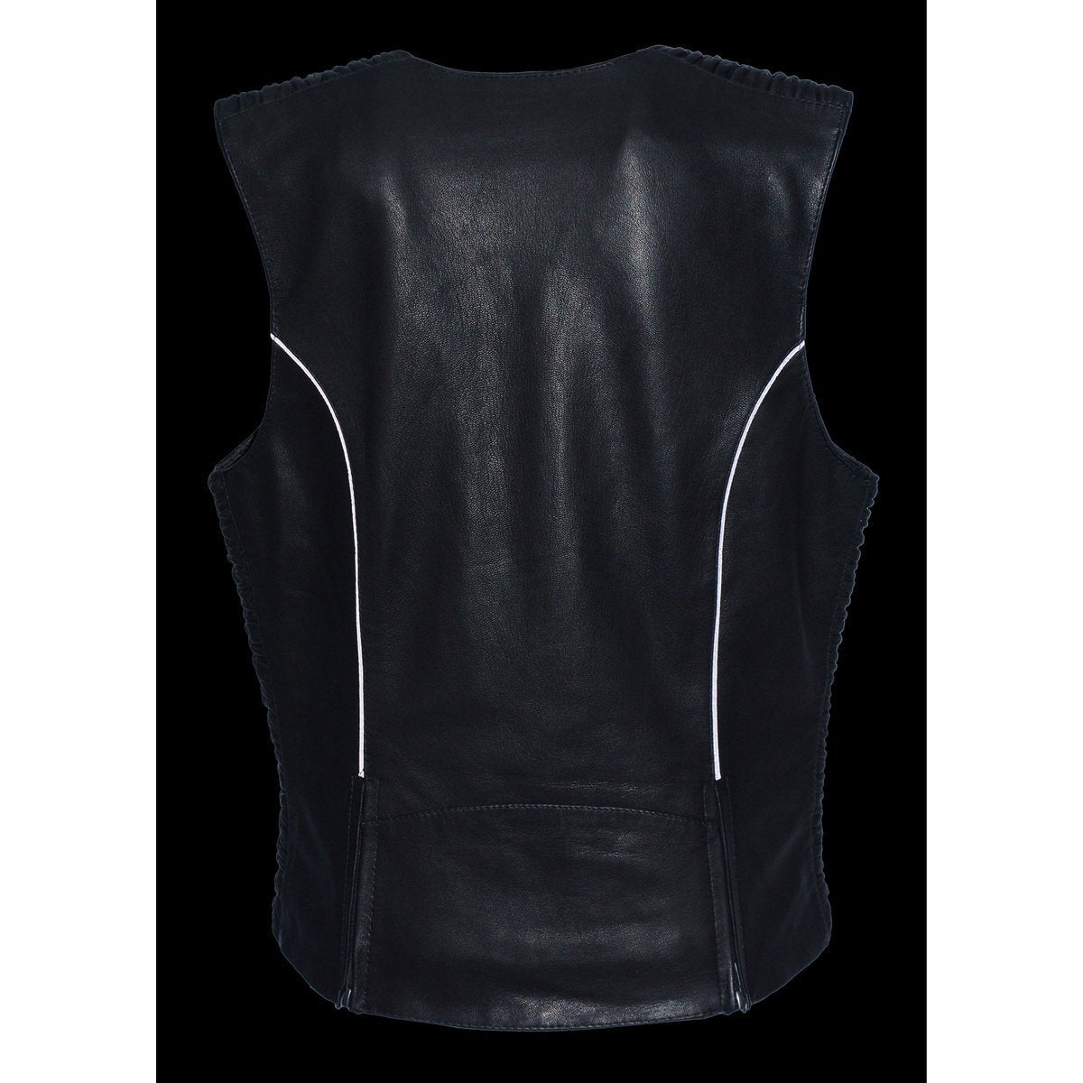 MLL4571 Women's Black Lightweight Motorcycle Leather Vest w/ Crinkled Leather Design