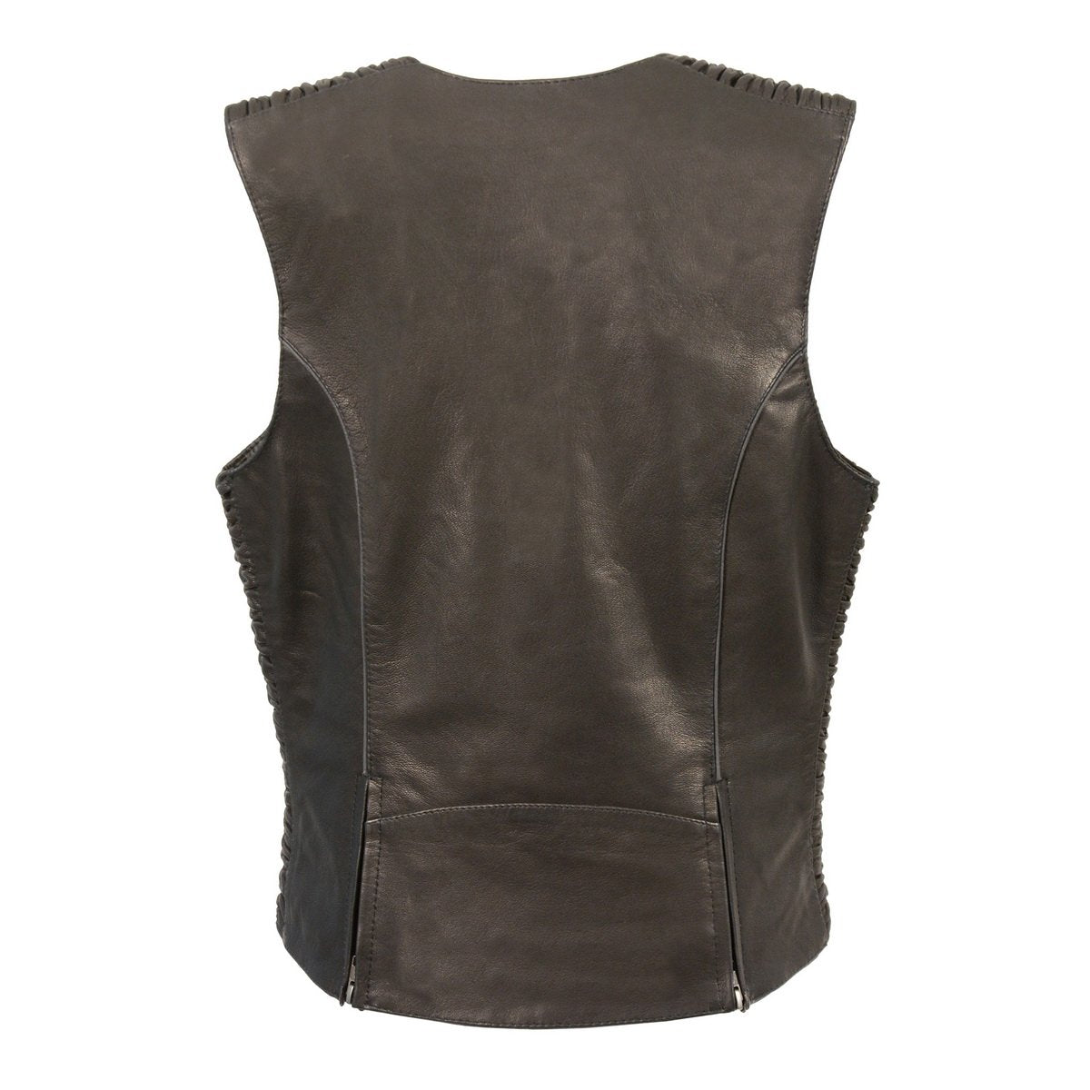 MLL4571 Women's Black Lightweight Motorcycle Leather Vest w/ Crinkled Leather Design