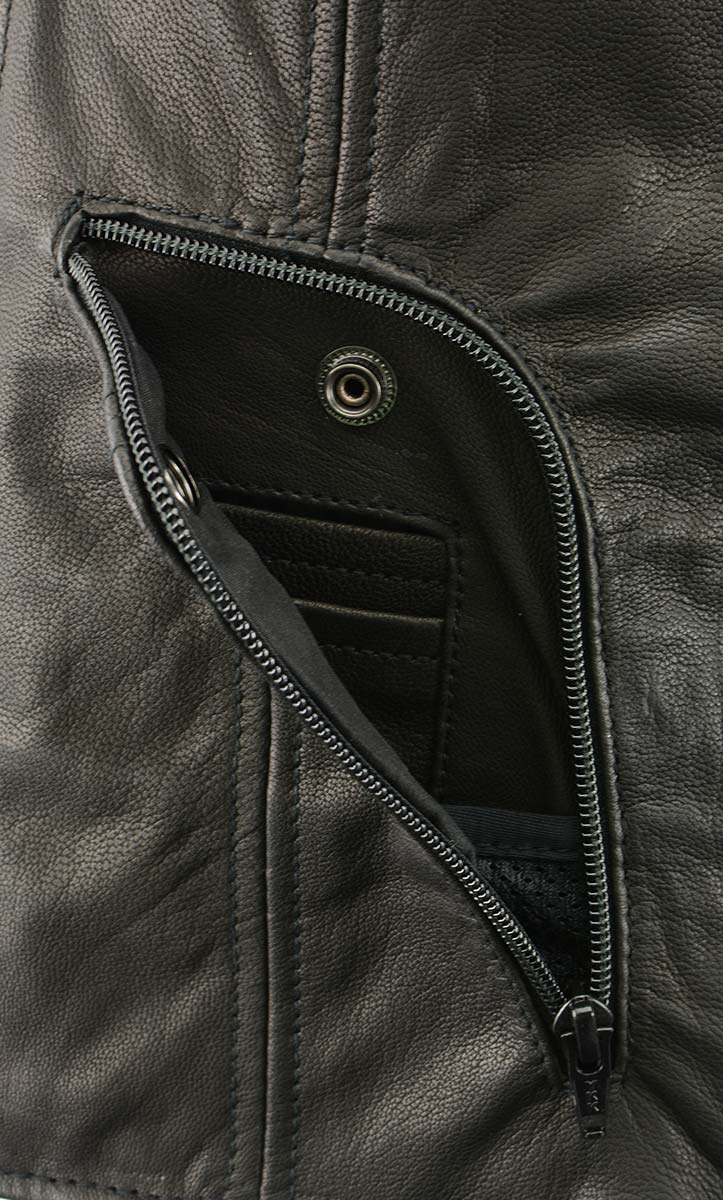 Women's Classic V-Neck Black Leather Motorcycle Rider Vest w/ Adjustable Side Laces MLL4575