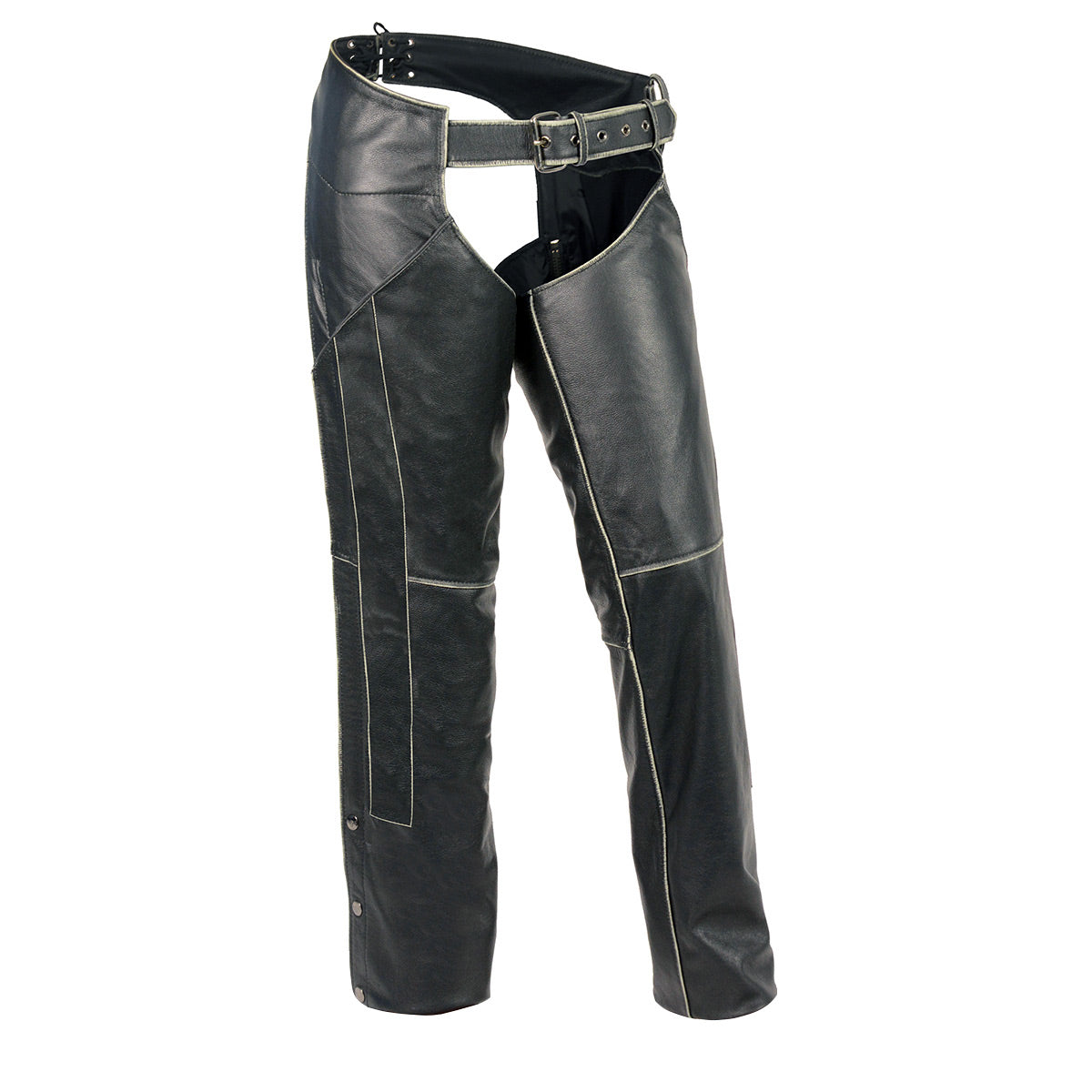 MLL6516 Women's Classic Black Rub-Off Low Rise Premium Leather Chaps