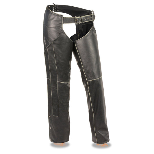 MLL6516 Women's Classic Black Rub-Off Low Rise Premium Leather Chaps