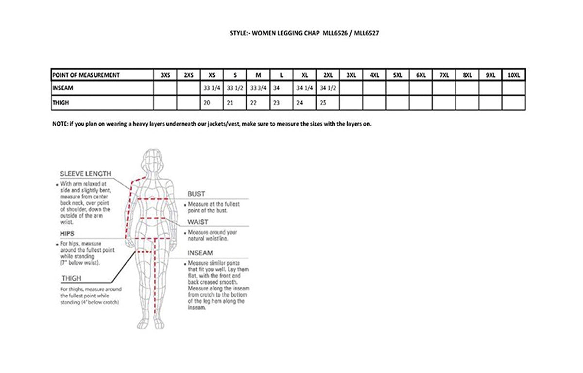 Chaps for Women Black Premium Skin Rubbed Seams- Accented Lace Detailing Motorcycle Chap- MLL6527