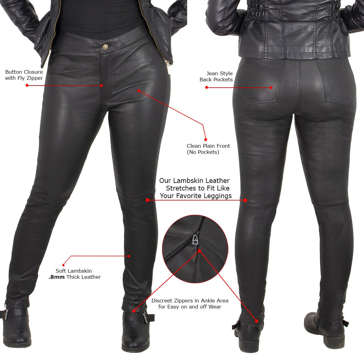 MLL6690 'Sandy' Women’s Black Lambskin Stretch Leather Pants