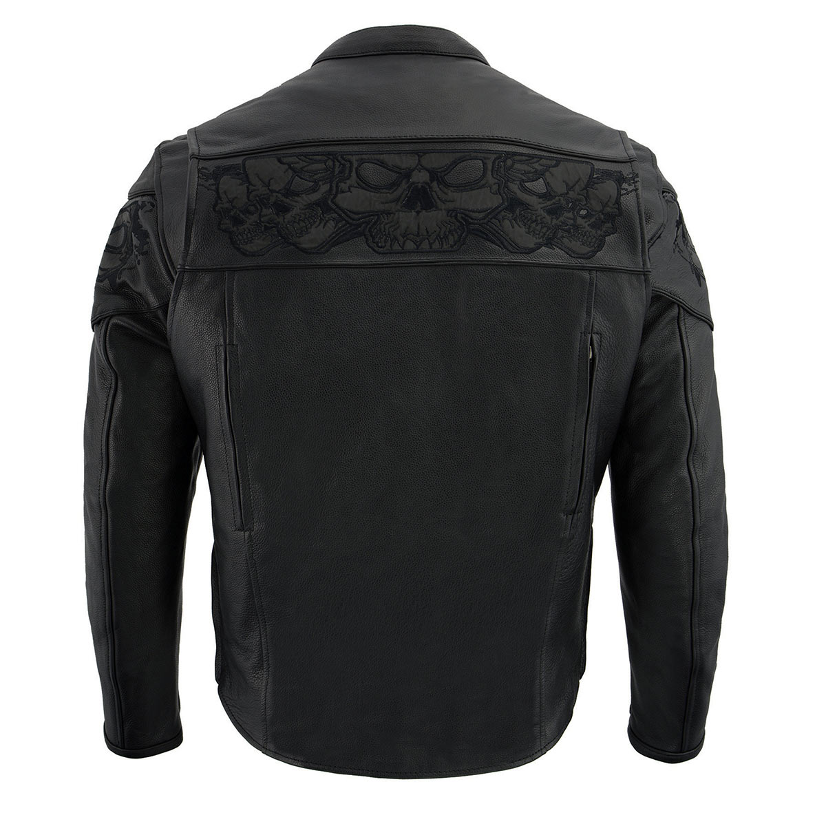 MLM1500 Men's Crossover Black Leather Scooter Jacket with Reflective Skulls