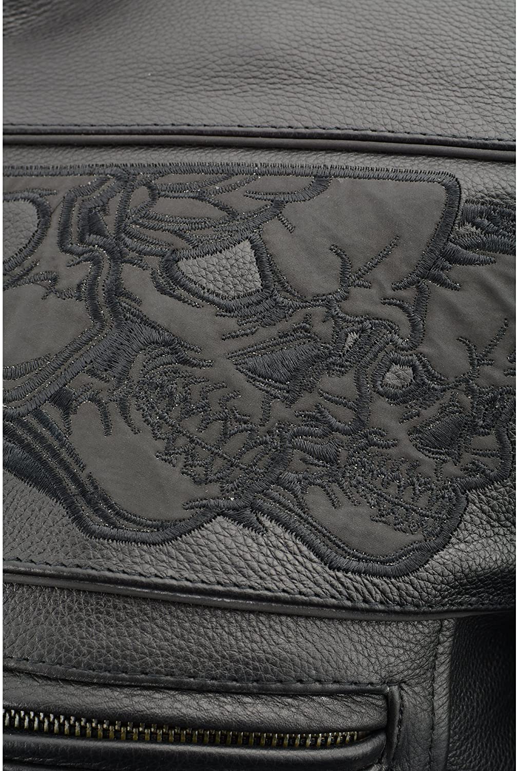 MLM1500 Men's Crossover Black Leather Scooter Jacket with Reflective Skulls