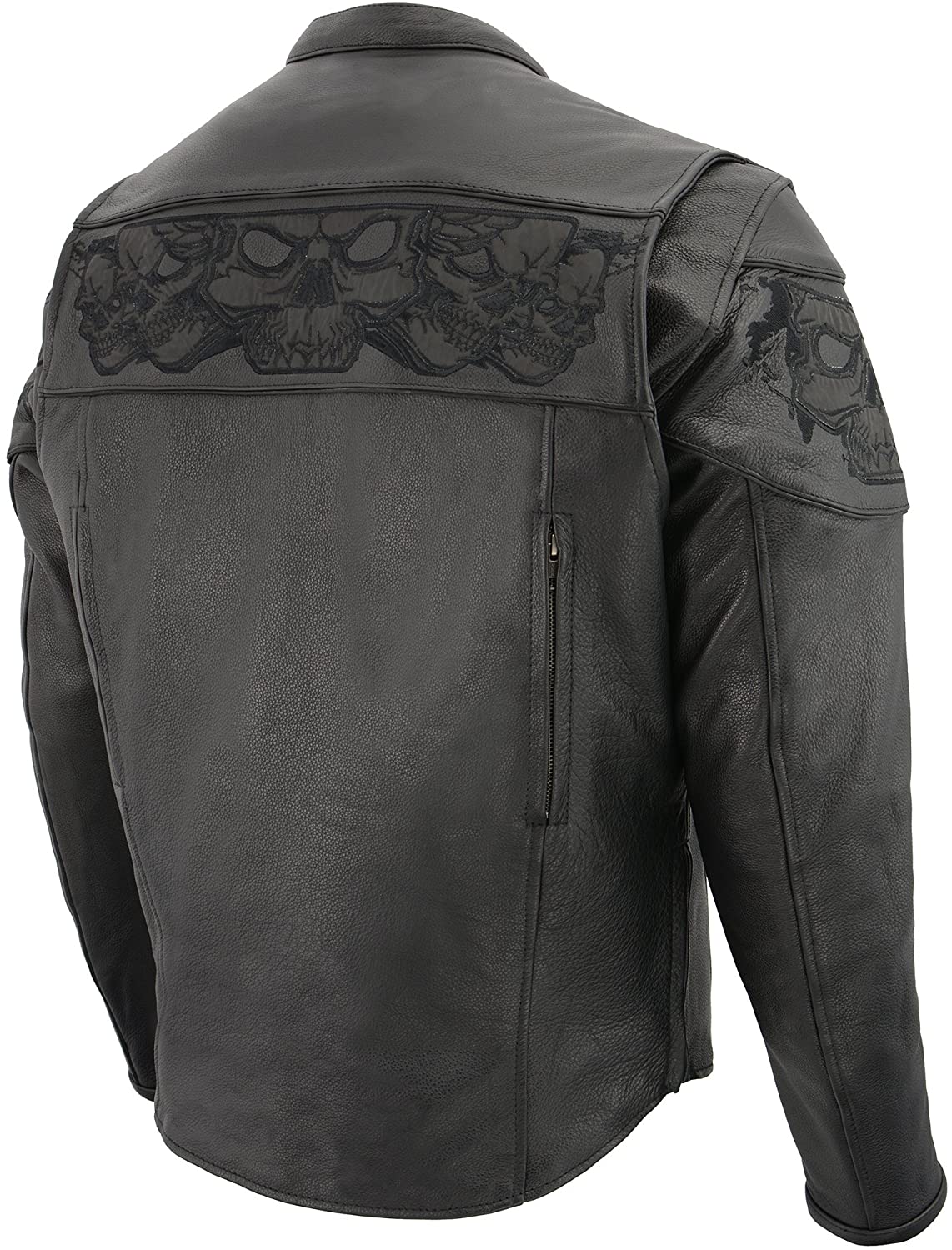 MLM1500 Men's Crossover Black Leather Scooter Jacket with Reflective Skulls