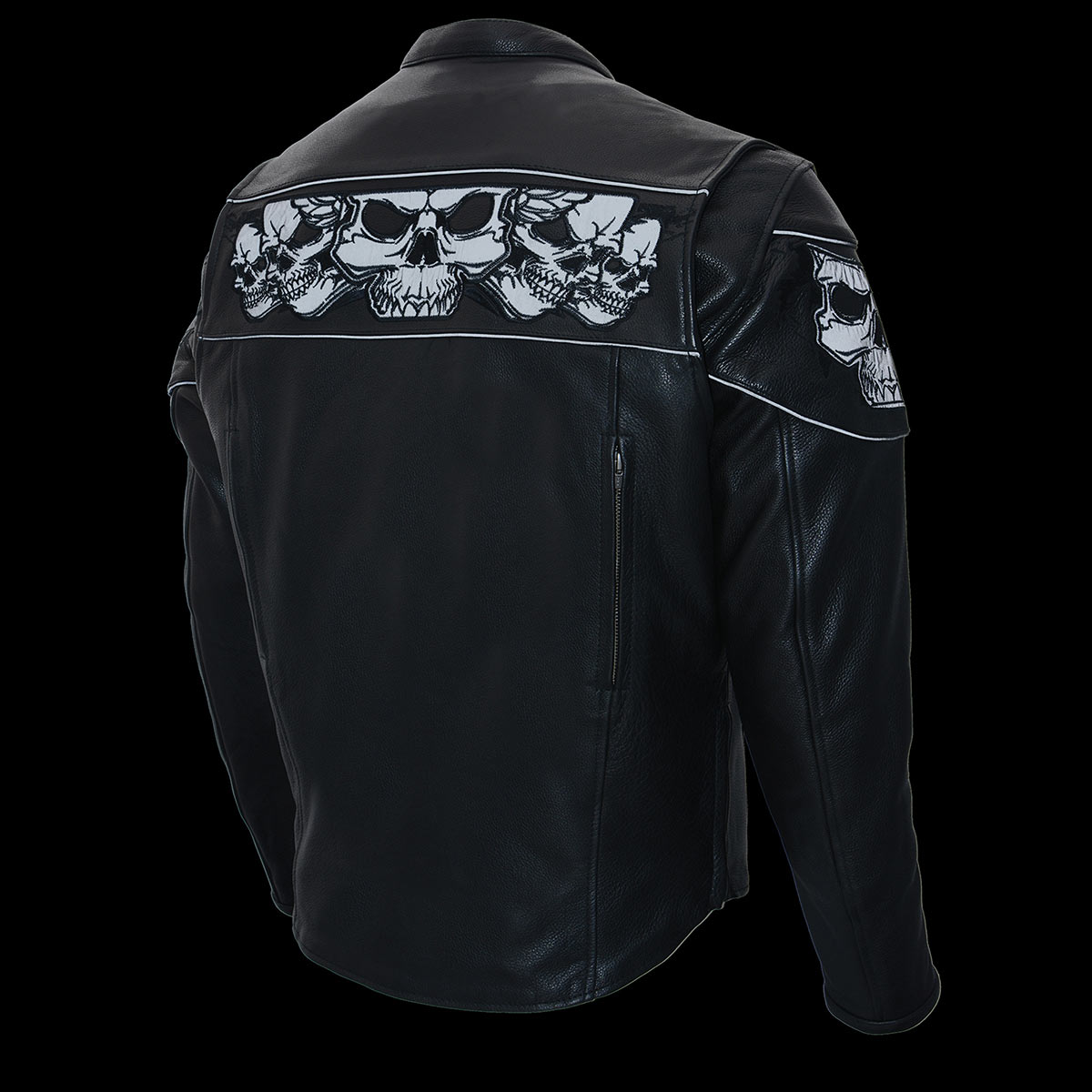 MLM1500 Men's Crossover Black Leather Scooter Jacket with Reflective Skulls