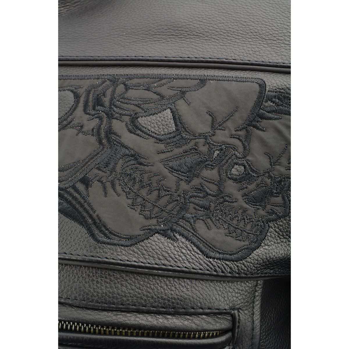 MLM1501 Men's Reflective Skulls Premium Black Leather Motorcycle Jacket w/ Cool-Tec Treatement