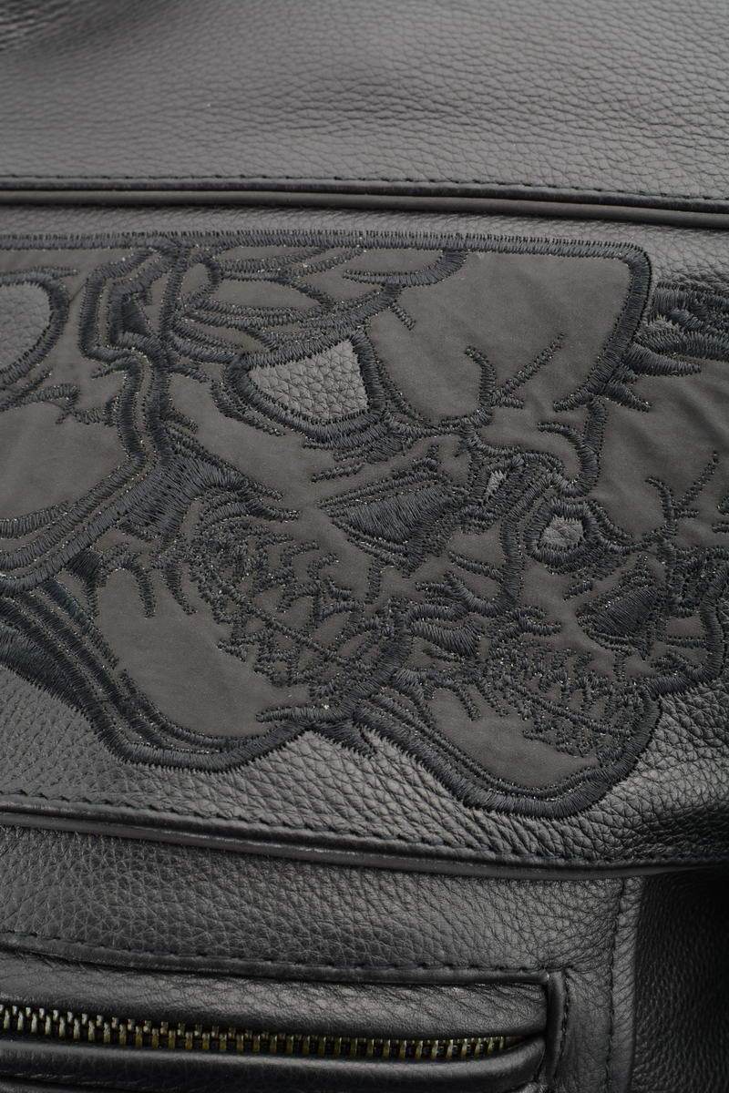 MLM1501 Men's Reflective Skulls Premium Black Leather Motorcycle Jacket w/ Cool-Tec Treatement