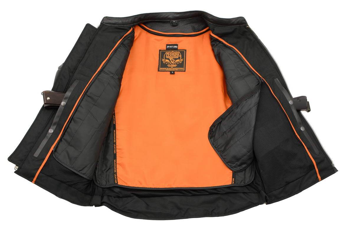 MLM1501 Men's Reflective Skulls Premium Black Leather Motorcycle Jacket w/ Cool-Tec Treatement