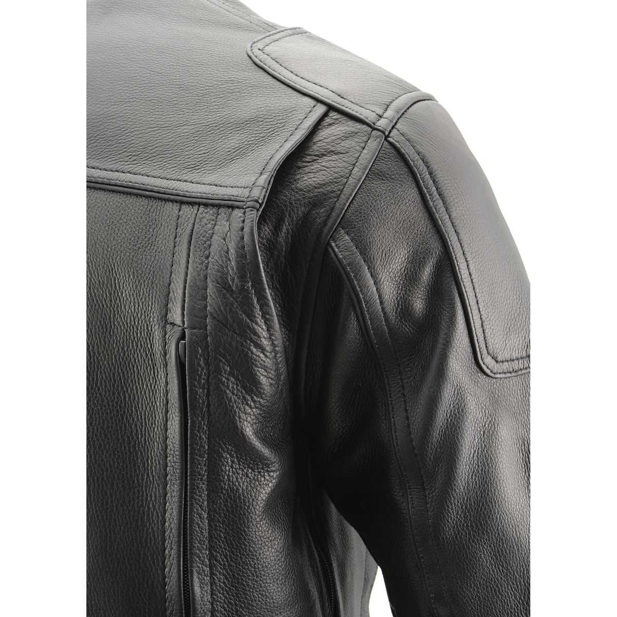 MLM1502 Men's Black Premium Leather Vented Motorcycle Biker Jacket w/ Cool-Tec Leather Treatment Tech