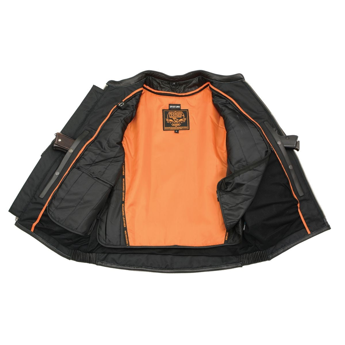 MLM1502 Men's Black Premium Leather Vented Motorcycle Biker Jacket w/ Cool-Tec Leather Treatment Tech