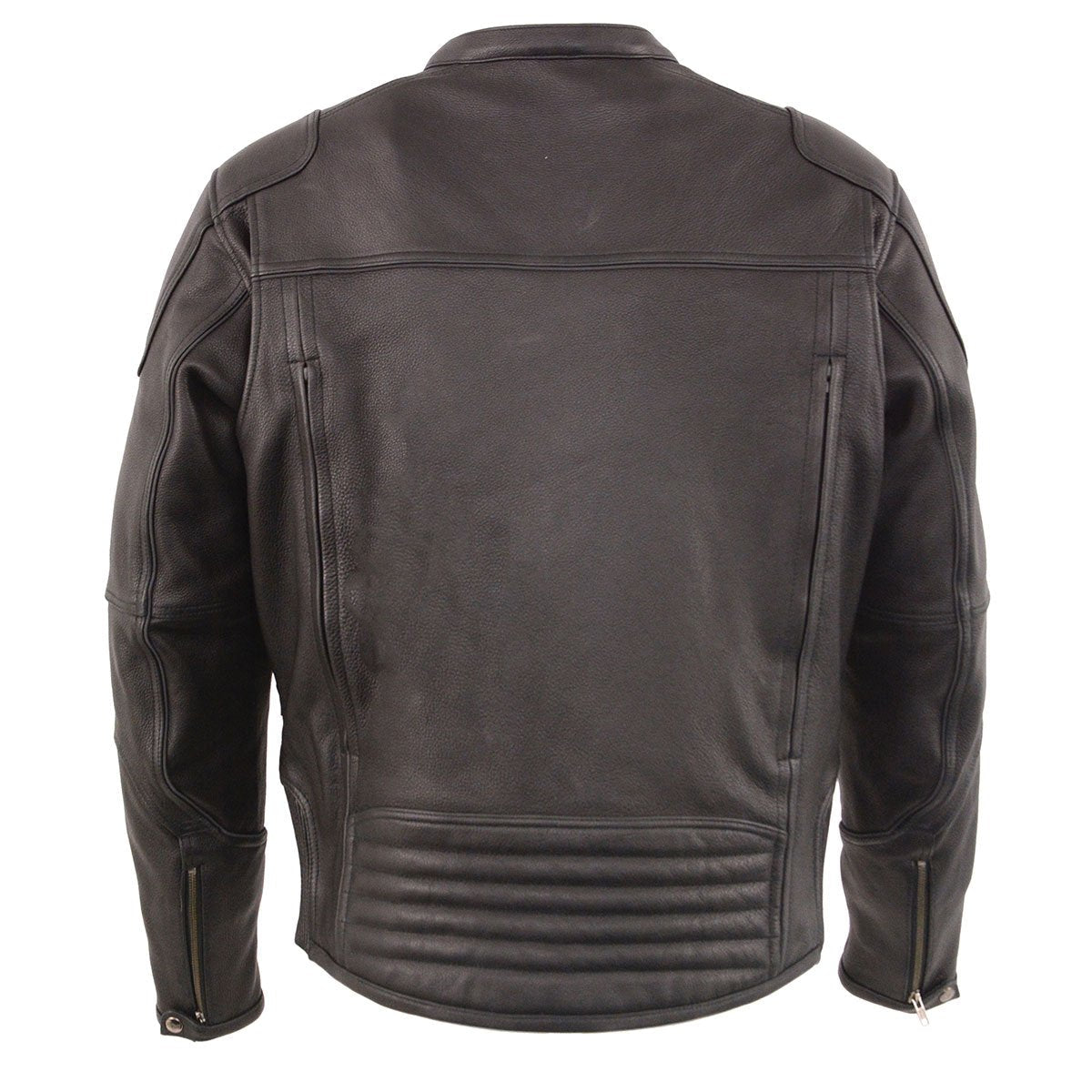 MLM1502 Men's Black Premium Leather Vented Motorcycle Biker Jacket w/ Cool-Tec Leather Treatment Tech