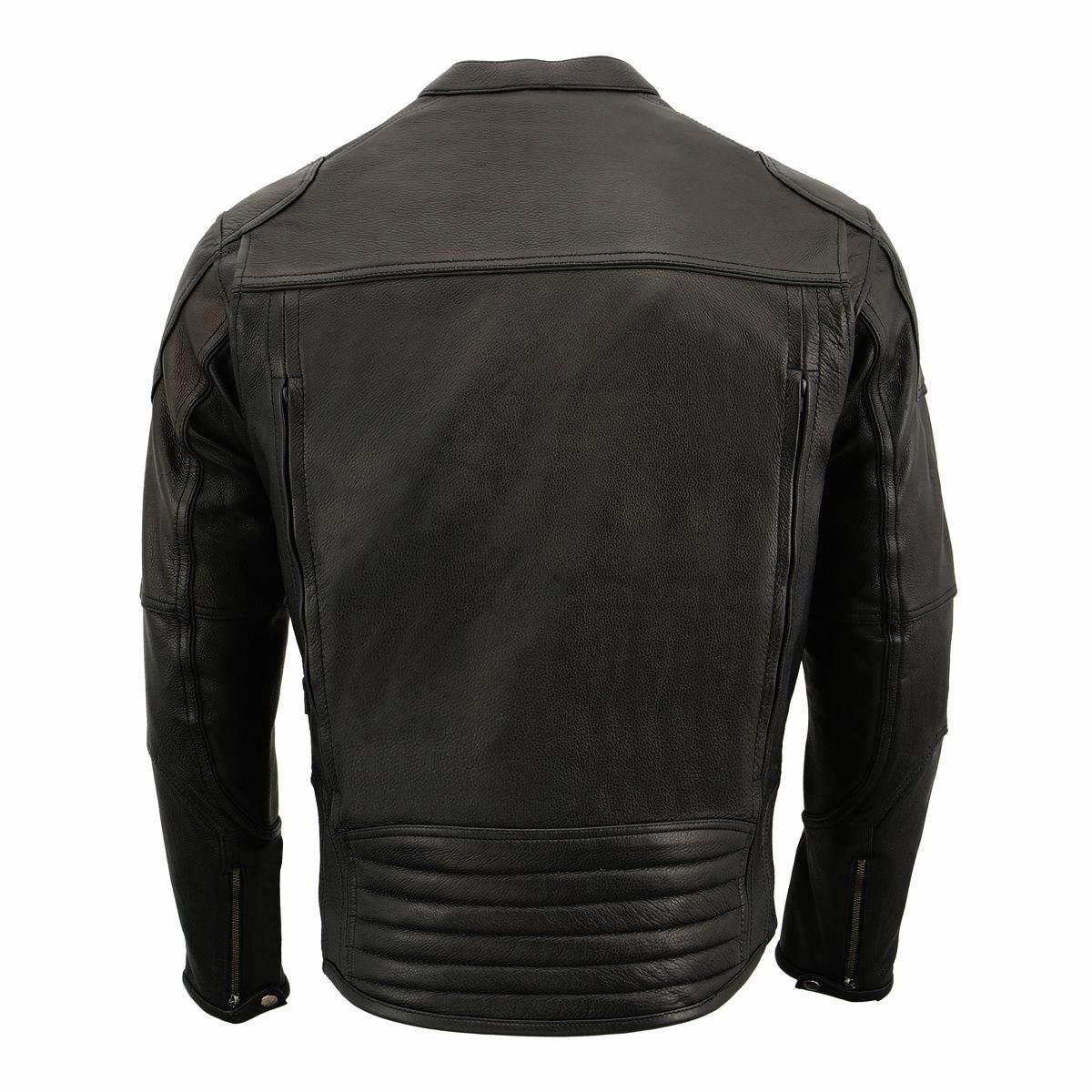 MLM1502 Men's Black Premium Leather Vented Motorcycle Biker Jacket w/ Cool-Tec Leather Treatment Tech