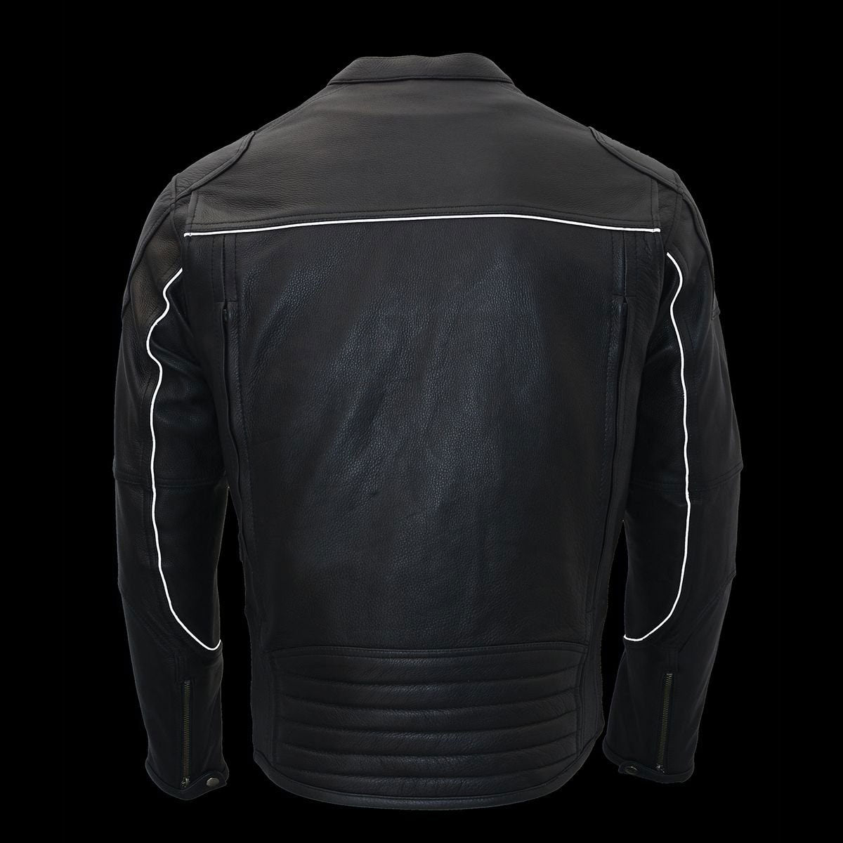 MLM1502 Men's Black Premium Leather Vented Motorcycle Biker Jacket w/ Cool-Tec Leather Treatment Tech