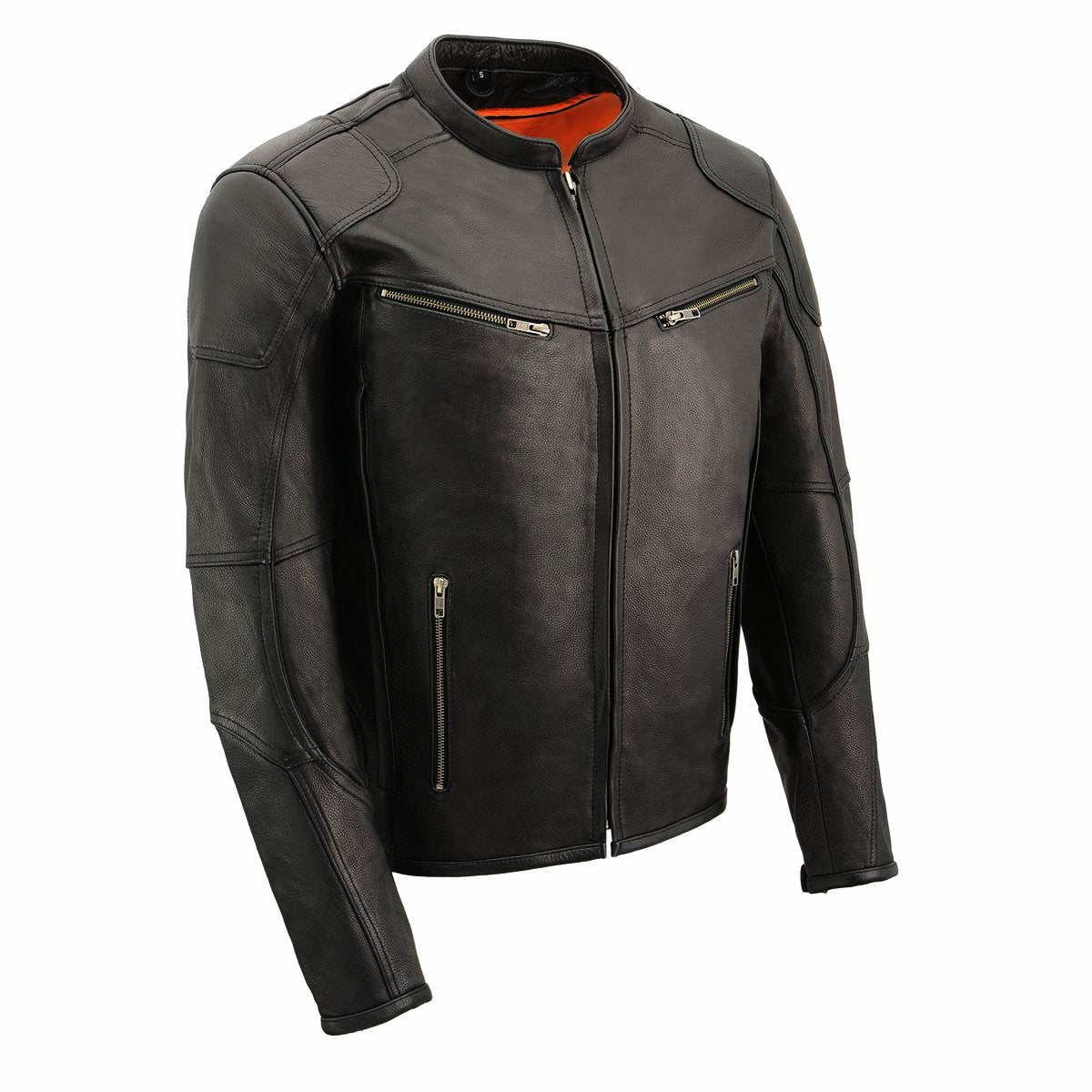 MLM1502 Men's Black Premium Leather Vented Motorcycle Biker Jacket w/ Cool-Tec Leather Treatment Tech