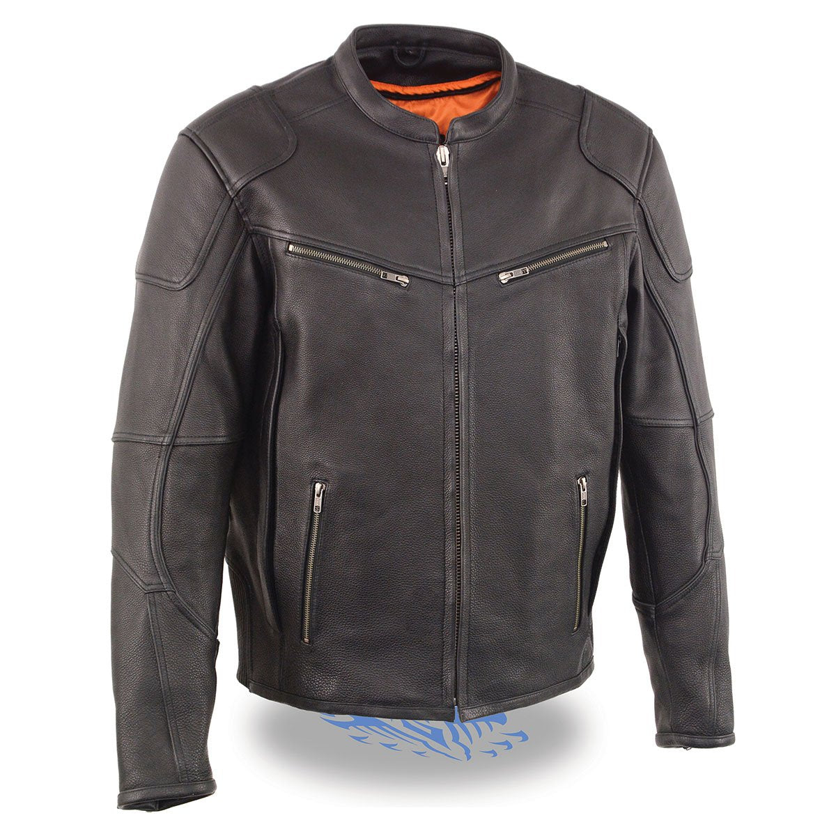MLM1502 Men's Black Premium Leather Vented Motorcycle Biker Jacket w/ Cool-Tec Leather Treatment Tech