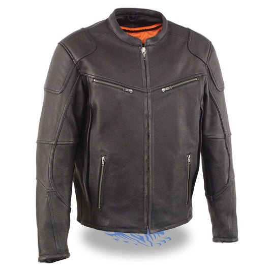 MLM1502 Men's Black Premium Leather Vented Motorcycle Biker Jacket w/ Cool-Tec Leather Treatment Tech