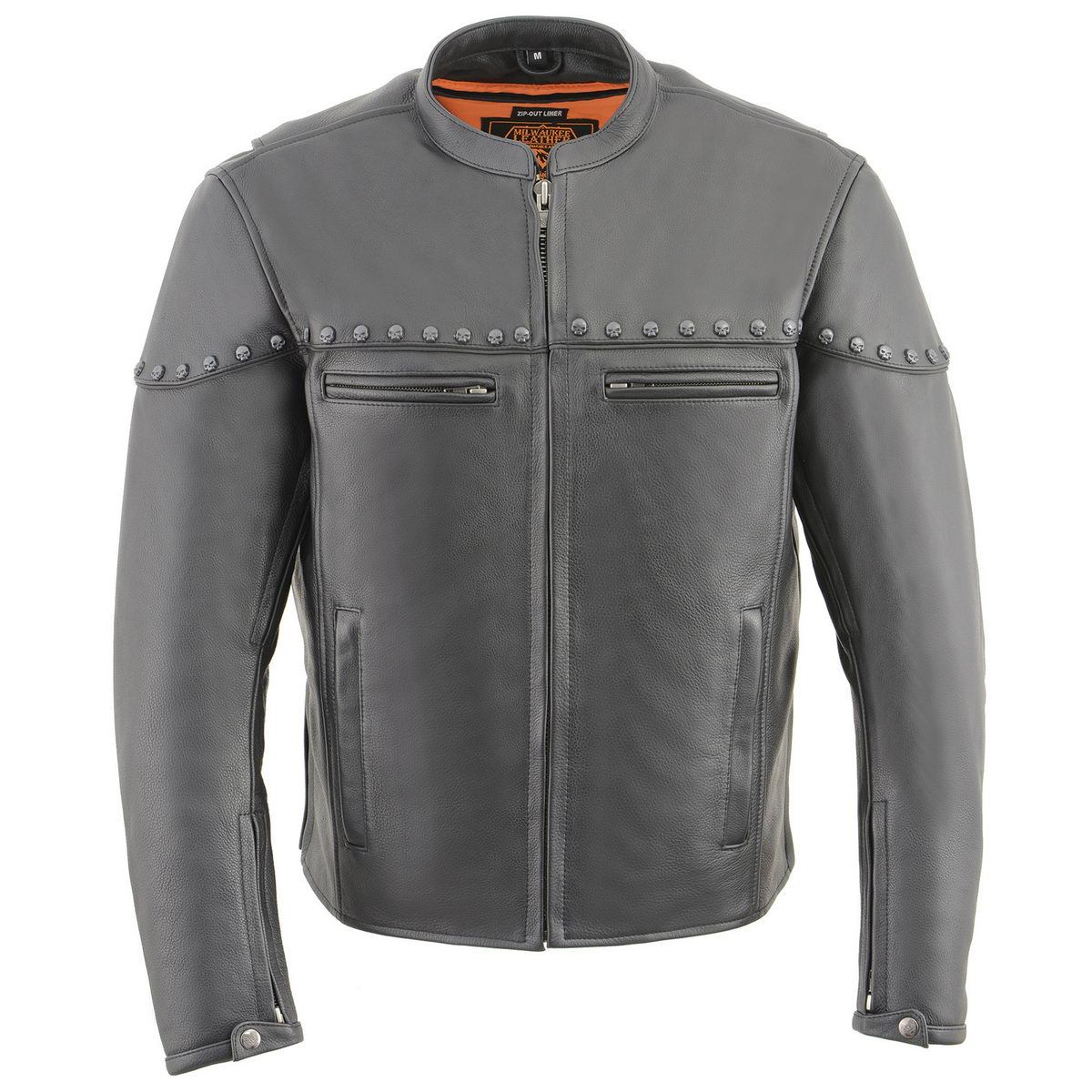 MLM1504 Men's Black ‘The Skelly Racer’ Premium Moto Leather Jacket
