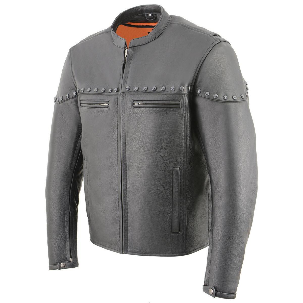 MLM1504 Men's Black ‘The Skelly Racer’ Premium Moto Leather Jacket