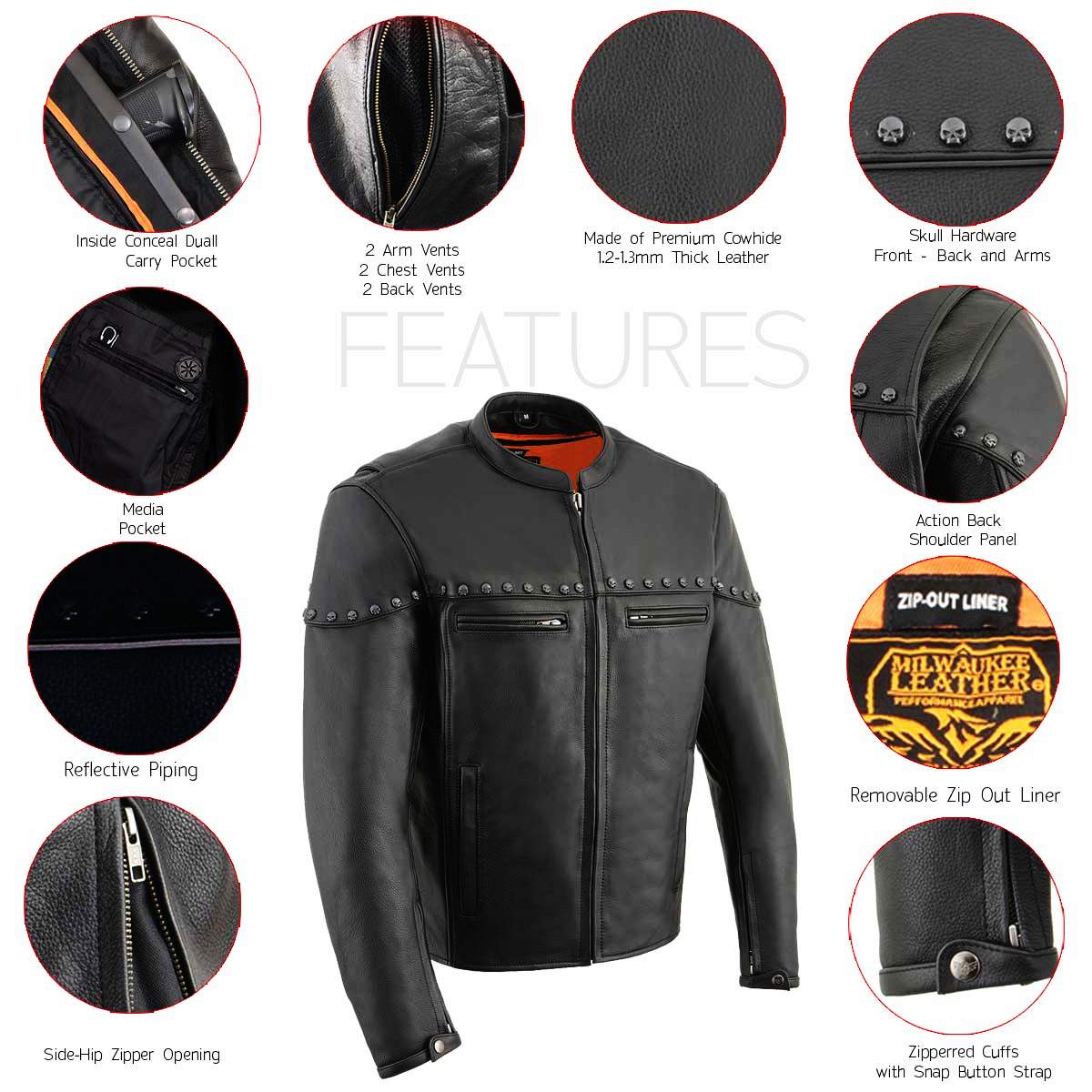 MLM1504 Men's Black ‘The Skelly Racer’ Premium Moto Leather Jacket