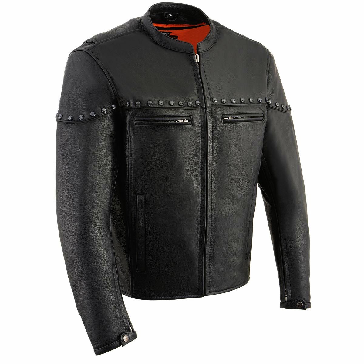 MLM1504 Men's Black ‘The Skelly Racer’ Premium Moto Leather Jacket